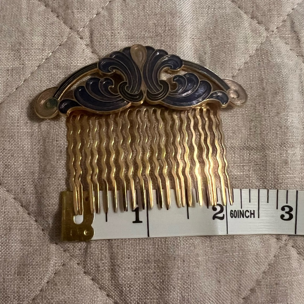 Vintage Cloisonne Floral Hair Combs - Picture 5 of 7